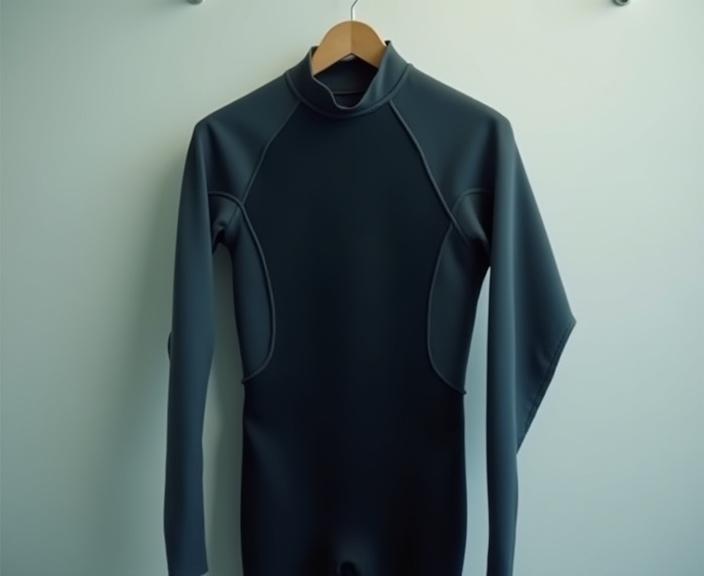 En våddragt hænger til tørre på en bøjle.